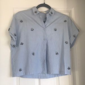 Zara Basic Chambre Crop Top w/ beaded detail